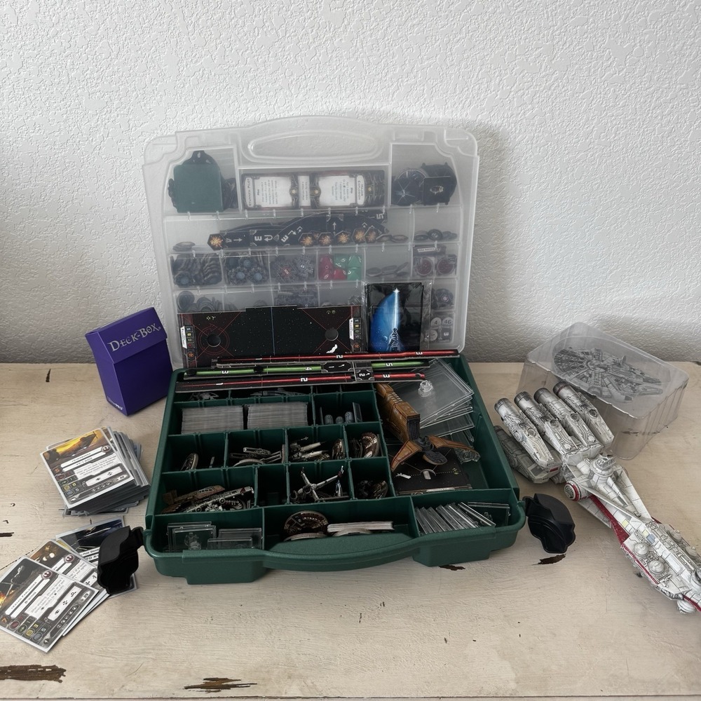 Star Wars X-wing War Game Lot; Case, Bits, Cards, Models, Templates Included‎